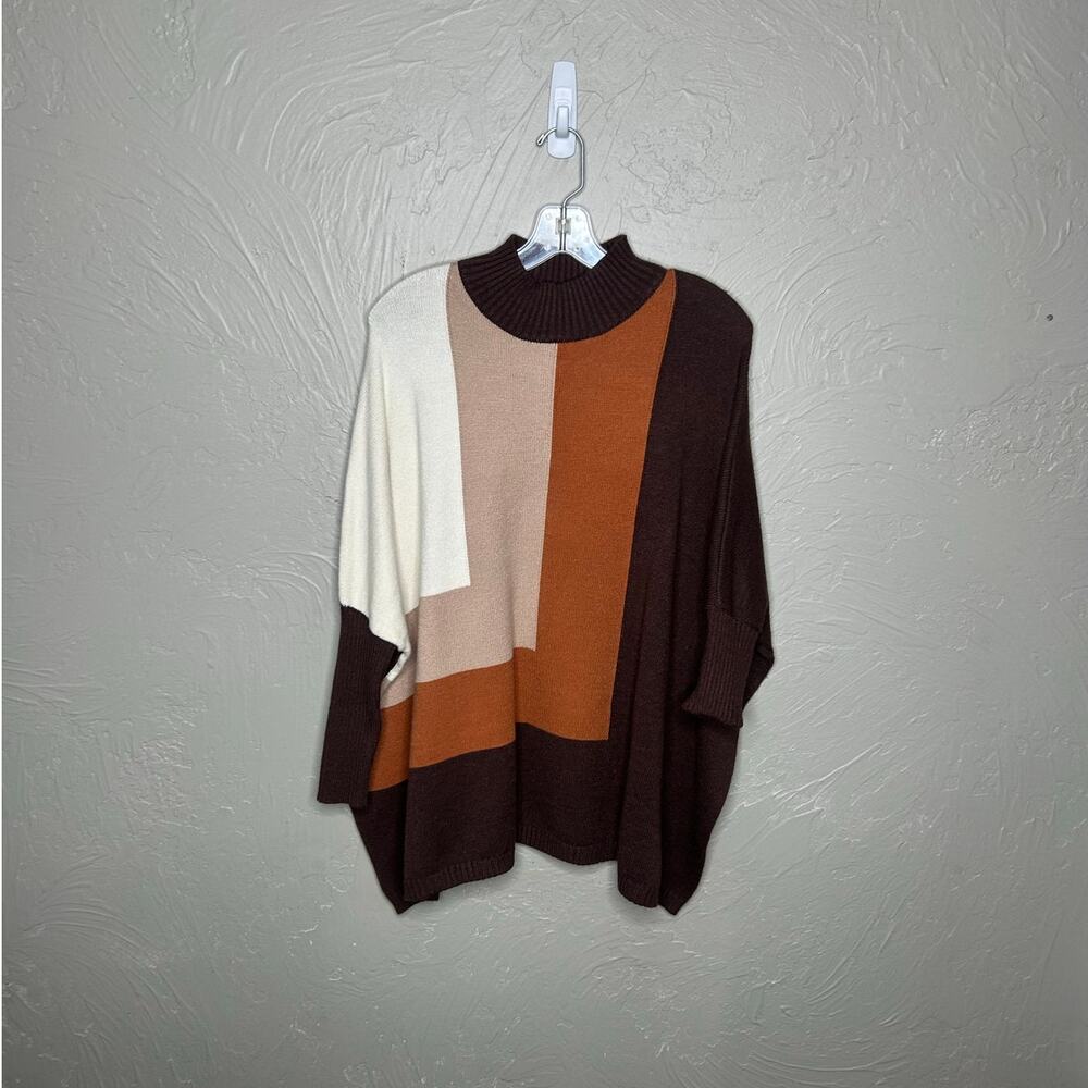 NWT Oversized Colorblock Sweater Poncho Mock Neck